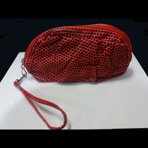 کیف لوازم آرایش جیول مدل 2 زیپ توپدار رنگ قرمز Jewel  Bag Cosmetics Red