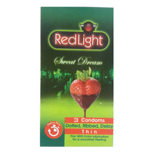 کاندوم تاخیری ردلایت مدل تاخیری توت فرنگی ۳ عددی RedLight condom Delay Strawberry